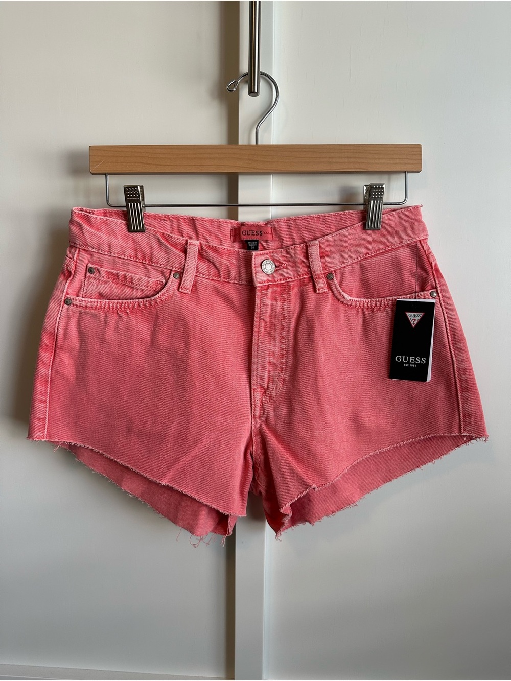 GUESS Coral Pink Denim Cutoff Shorts